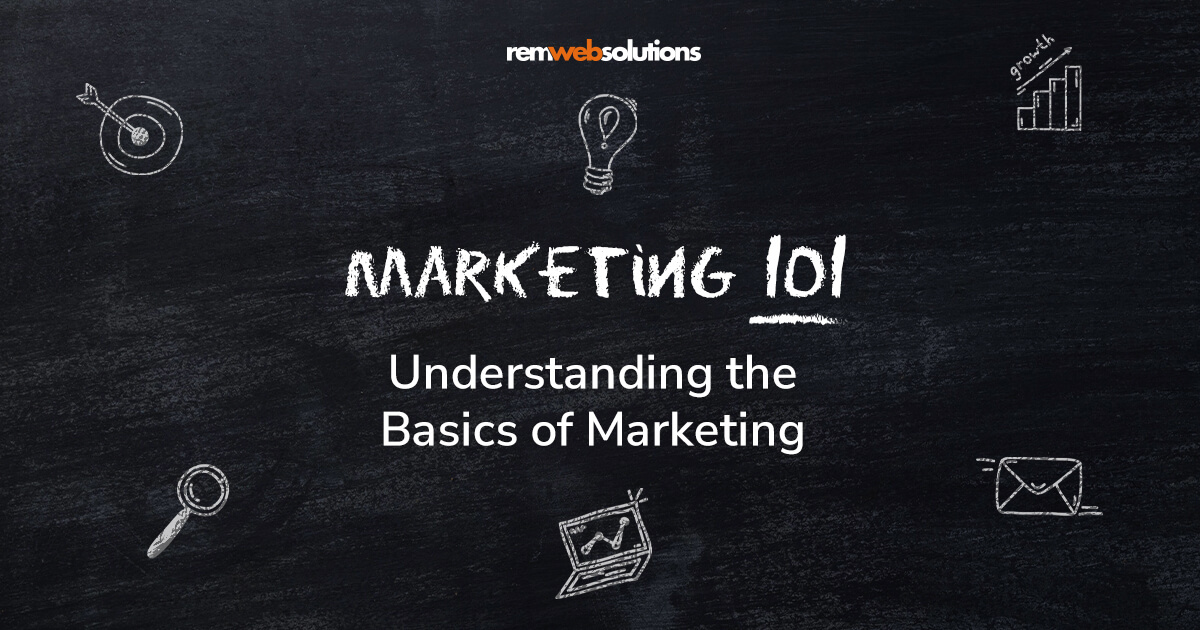 Chalk board background with drawings of a target, light bulb, graph, laptop, envelope, and magnifying glass.